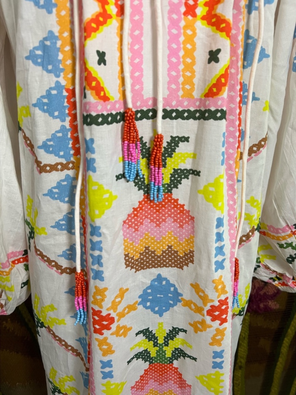 FARM Rio White Maxi Dress with Neon Pink, Yellow & Blue Embroidery - Picture 5 of 13